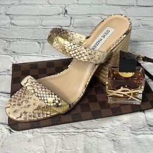 Steve madden cream and gold snake Espadrille large chunky heel